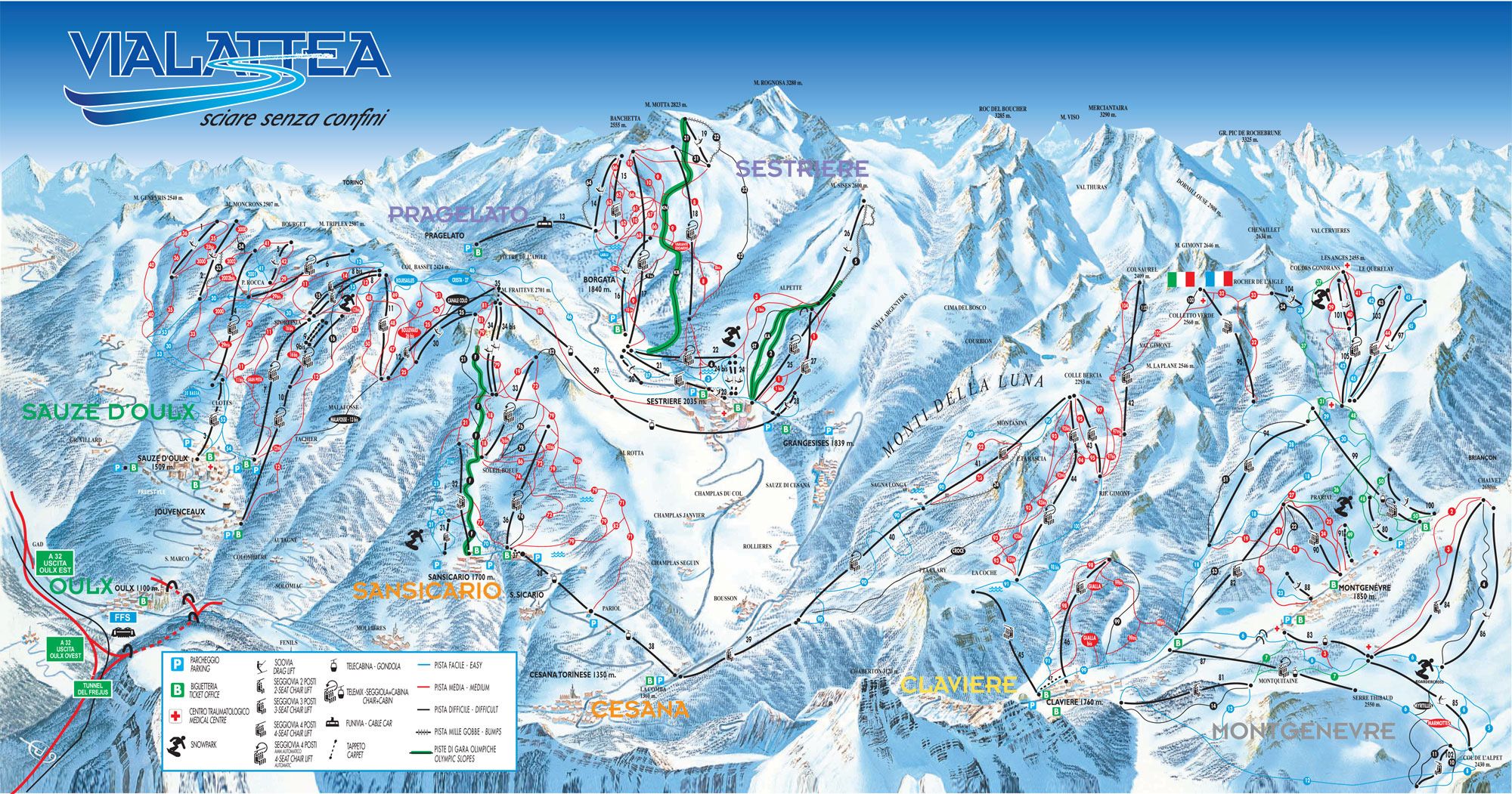 mapa tras narciarskich Sestriere