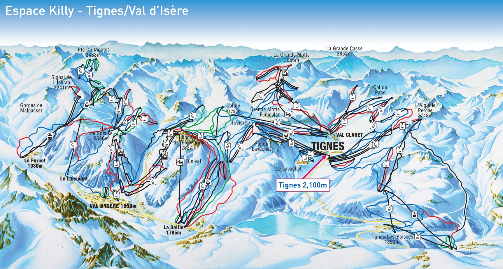 mapa tras narciarskich Tignes i Val d&#039;Isere