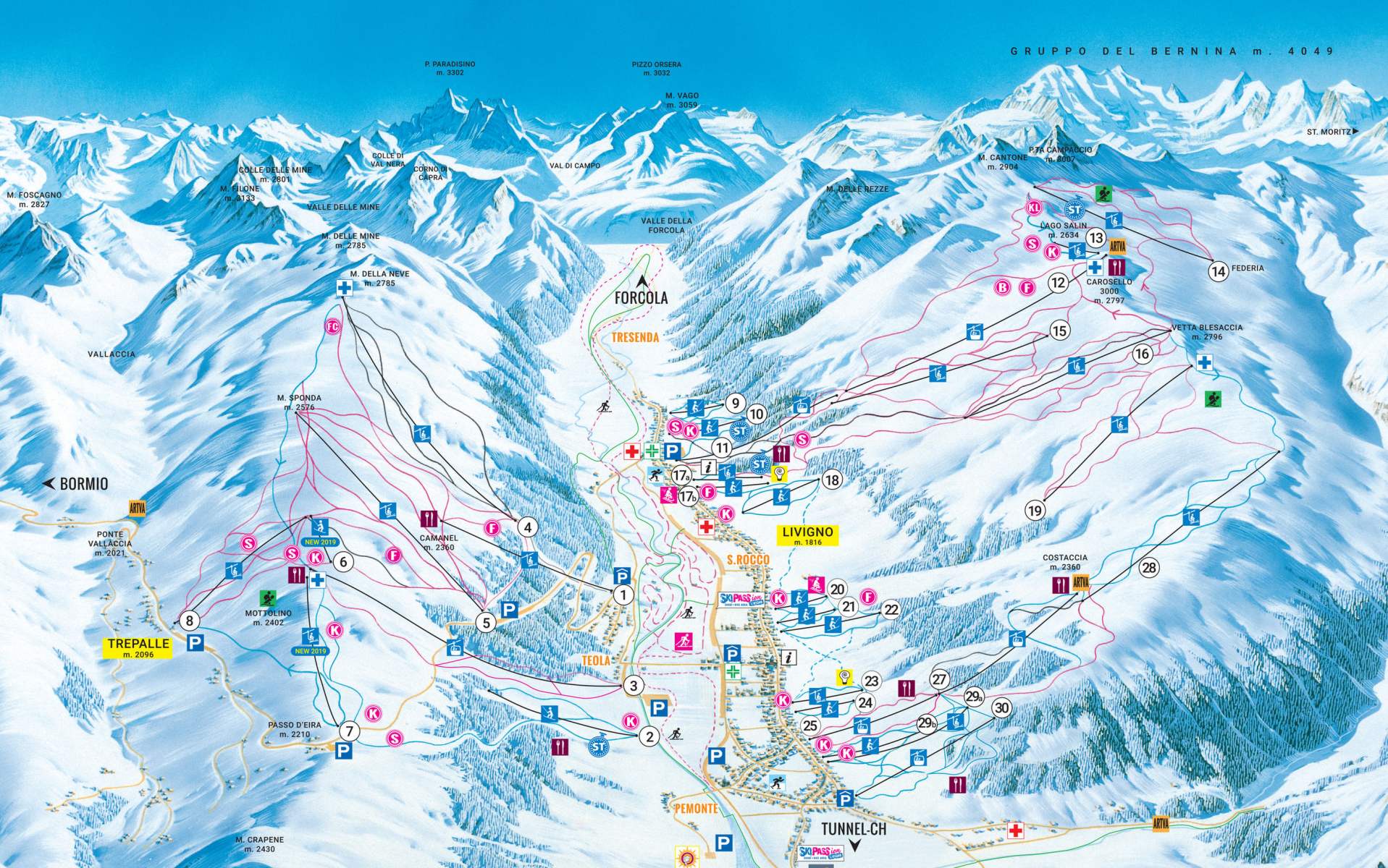 mapa tras narciarskich Carosello i Mottolino