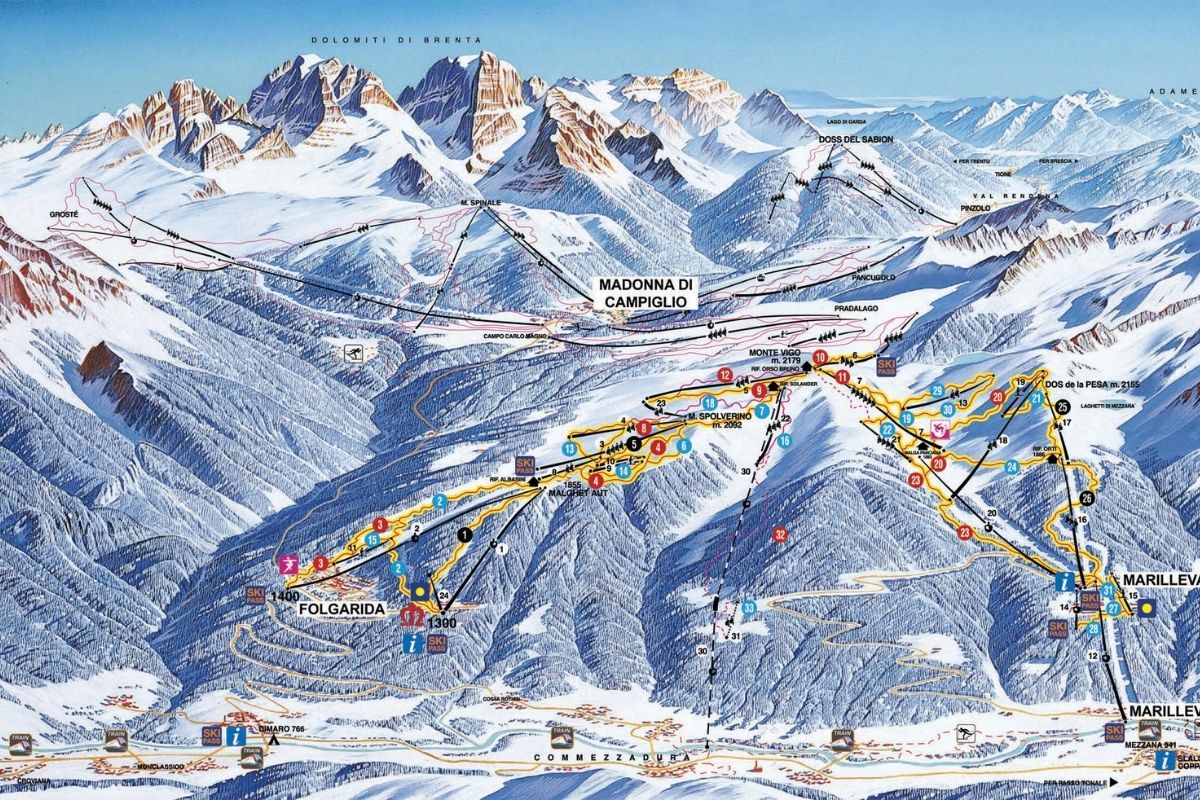 mapa tras narciarskich Marilleva &amp; Folgarida
