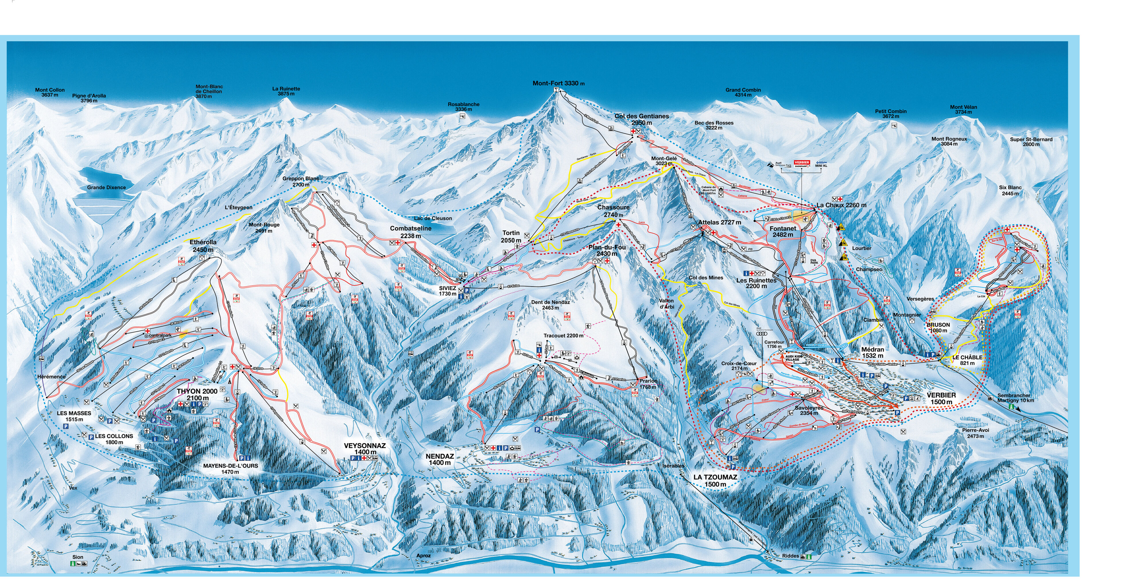 mapa tras narciarskich Veysonnaz, Thyon i Nendaz
