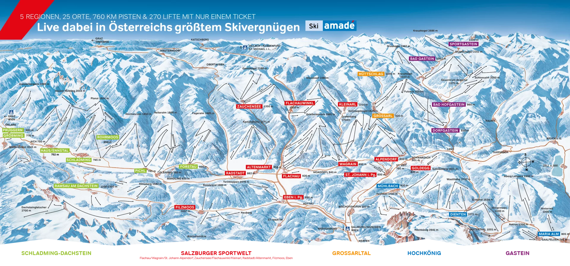 mapa tras narciarskich Salzburg SuperSki w Austrii