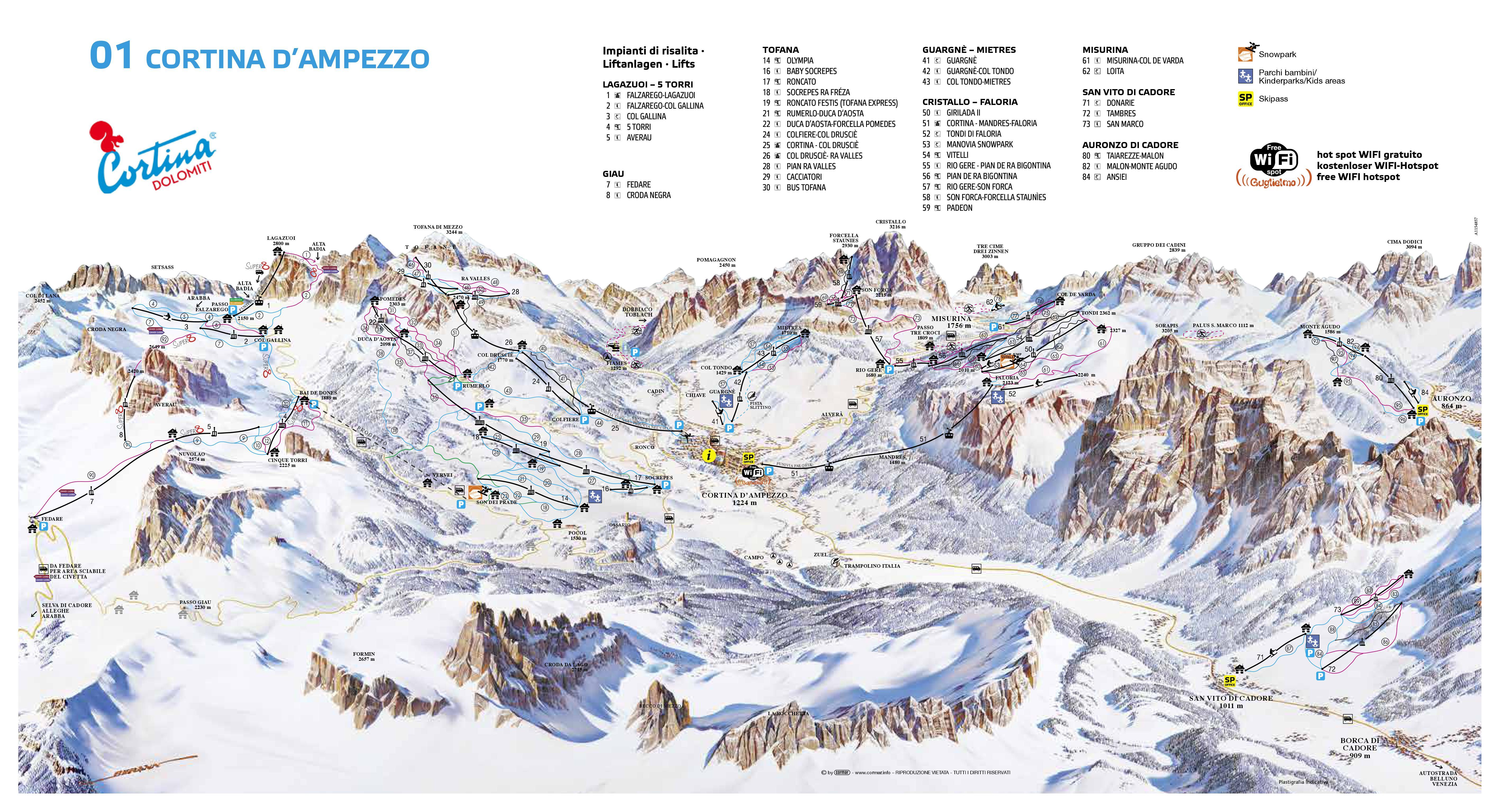 mapa tras narciarskich Cortina d Ampezzo