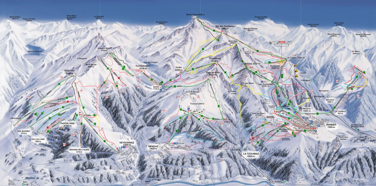 Mapa tras Thyon 2000 w Szwajcarii