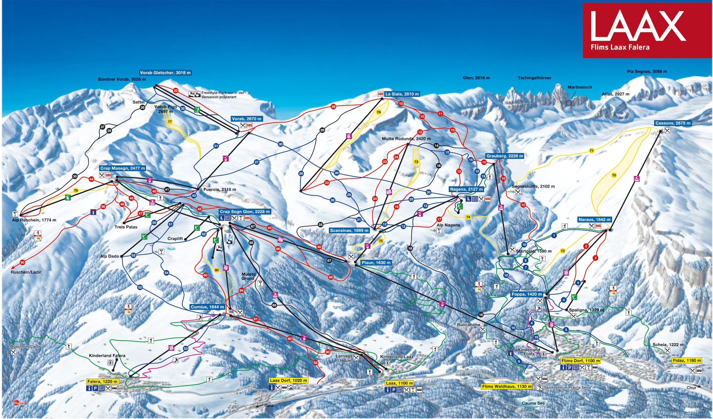 Mapa tras Laax w Szwajcarii