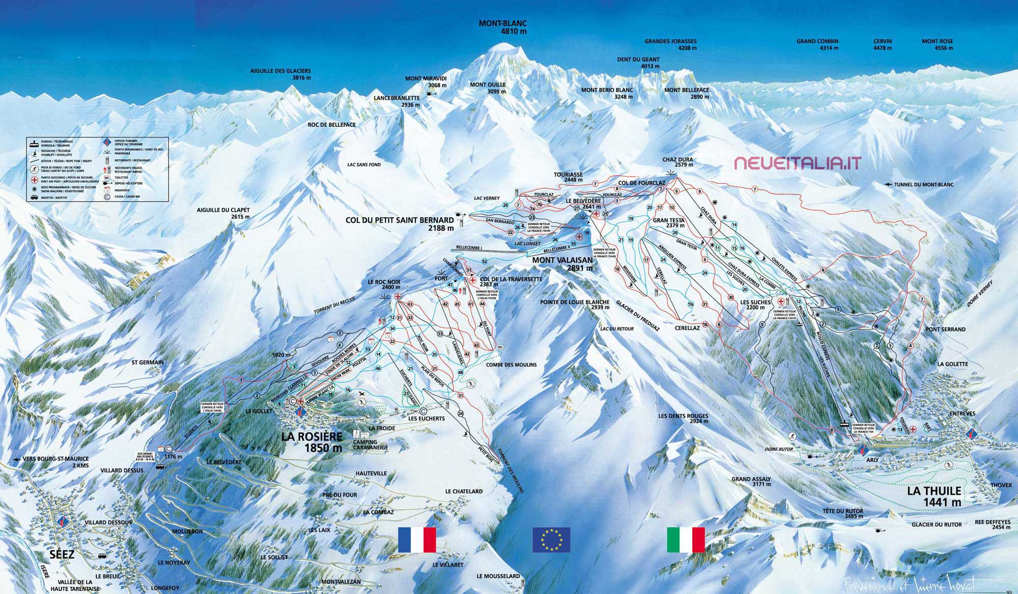 Mapa tras La Thuile we Francji