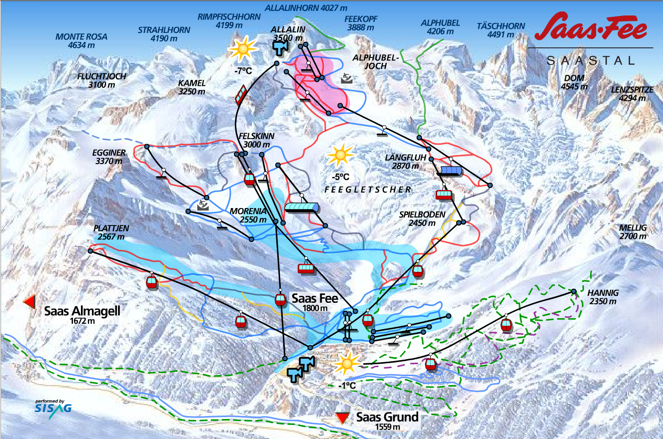 Mapa tras Saas-Fee w Szwajcarii